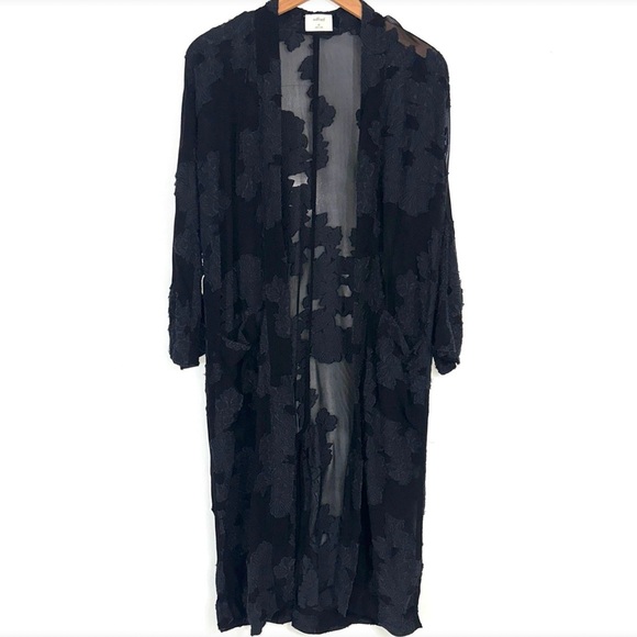 Aritzia Sweaters - Aritzia Wilfred Black Durante Robe Sheer Floral duster